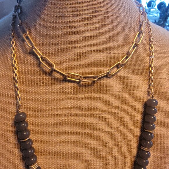 Meghan Browne Style Dot Gray Layered Look Bead & Chain Necklace - Picture 7 of 15